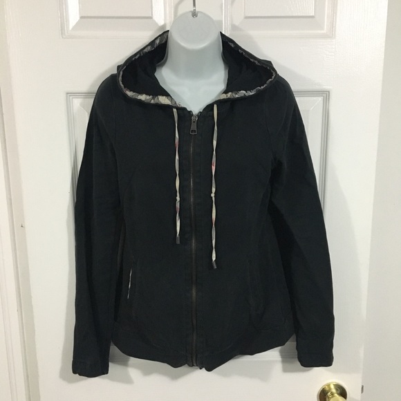 Burberry Brit Black Zip up Nova Check Sweater Hoodie - Picture 2 of 10